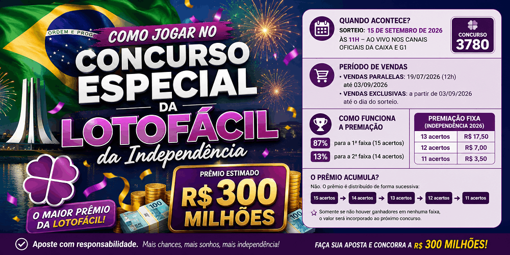 Como jogar no concurso especial da Lotofácil da Independência